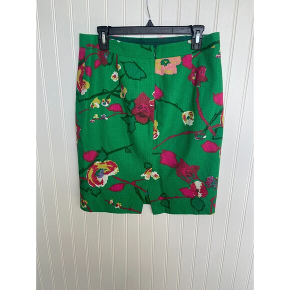 J Crew Pencil Skirt Size 6 Kelly Green Floral Basket Woven Cotton Knee Length - Picture 4 of 7